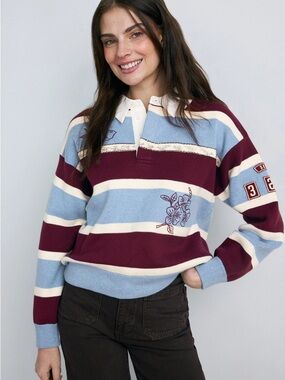 Sea New York Maroon, Light Blue & Cream Striped Rugby Sweater